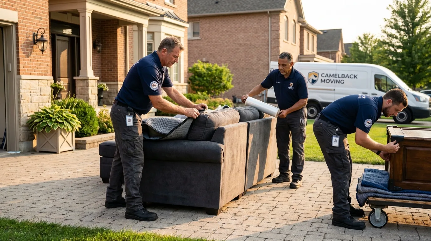 Large estate moving crew wrapping furniture in Temple, TX