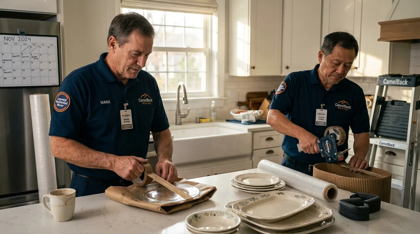 Professional crew packing kitchen dishware in Temple, TX